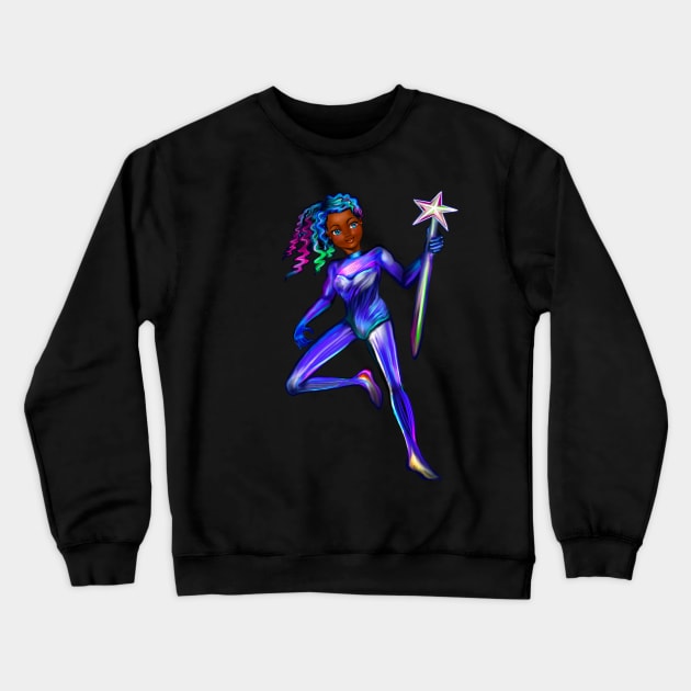 Black anime girl from outer space  ! beautiful  black girl with multi colored Afro hair, blue eyes, Cherry pink lips and dark brown skin. Hair love ! Crewneck Sweatshirt by Artonmytee